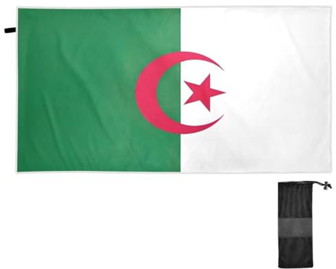 CHIFIGNO Serviettes de plage légères surdimensionnées de 180,3 x 78,7 cm, motif drapeau de l'Algérie, serviette de douche à séchage rapide pour adultes, femmes, hommes