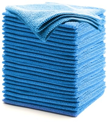 Stycypel Lot de 25 serviettes en microfibre, chiffons de nettoyage (bleu)