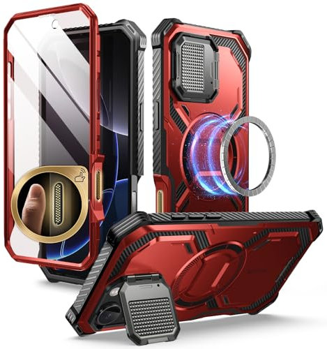 i-Blason Armorbox for iPhone 16 Pro Max Case with Camera Cover Stand [Compatible with MagSafe] [Military Protection] Full-Body Rugged Protective Case with Built-in Screen Protector & Kickstand (Ruddy)