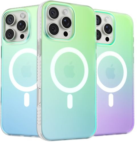 ORNARTO Compatible with iPhone 16 Pro Max for MagSafe Case,Shockproof Protective Rainbow Case,Wireless Charging Magnetic Phone Cases Cover 6.9inch-Aurora