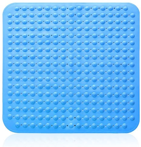 Duschmatte Rutschfest 48 x 48 cm, Massage Antirutschmatte Mit Saugnäpfen, Für Saunen, Duschräume, Waschmaschinenfest, Quadrat, MeeresBlau