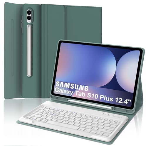 IVEOPPE Tastatur für Samsung Galaxy Tab S10+/S9FE+/S9+, Hülle Tastatur Kompatibel mit Samsung Galaxy Tab S9/S9FE/S10 Plus 12.4 Zoll 2023/2024, Bluetooth Magnetisch mit QWERTZ Layout, Dunkelgrün