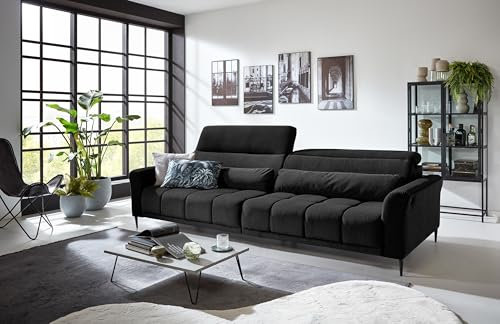 Big-Sofa >Wolve< in schwarz, 2 elektrische XXL-Sitztiefenverstellungen, Nosagunterfederung, Polyätherschaum, 2 manuell verstellbare Kopfteile, inkl. 2 Zierkissen (Nierenkissen), 280x108x118 cm (BxHxT)