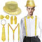 Glitzer Outfit Herren,Glitzer Accessoires Herren,mit Glitzer Fliege und Hosenträger Herren,Pailletten krawatte,Pailletten Herrenhut Handschuhe,für Karneval Fasching Mottoparty, Jazz Dance Performence