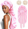 Starvortex Satin Haarhaube, Belüftung Haarschutz für Die Nacht mit 2pc Scrunchies Satin Haarhaube, Einstellbar Schlafmütze Seide, Belüftung Seidenhaube Zum Schlafen Locken Lange Haare (Rosa)