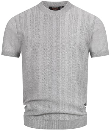 Indicode Herren INVarson T-Shirt mit vertikalem Strickmuster | Herrenshirt Sommershirt Männer Lt Grey Mix, S