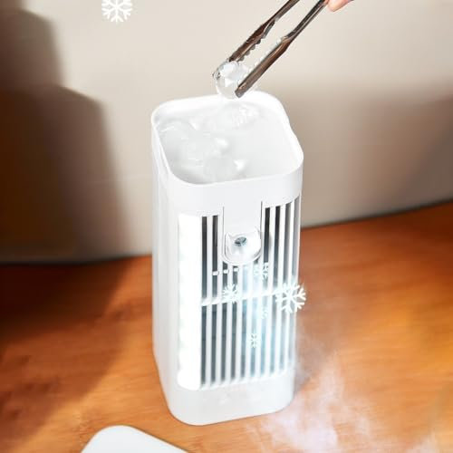 Entgoinggo Mini aire acondicionado de verano, enfriador de aire portátil de 1200 mAh, 3 velocidades, ventilador USB para escritorio, hogar y oficina, color blanco