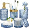 Juego de baño de Cristal, Juego de Accesorios de baño de Lujo, Dispensador de Jabón de Vidrio, Soporte para Cepillo de Dientes, Soporte para Jabonera, Vaso para Tarros de Hisopos de Algodón