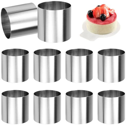 10 Stück Dessertringe und Speiseringe Durchmesser 5 cm, Edelstahl Mousse Ringe, Leicht Entformbar Servierringe, Mini Tortenringe Klein Backringe zum Backen, Mousse, Kuchen, Sushi, Pudding (Rund)