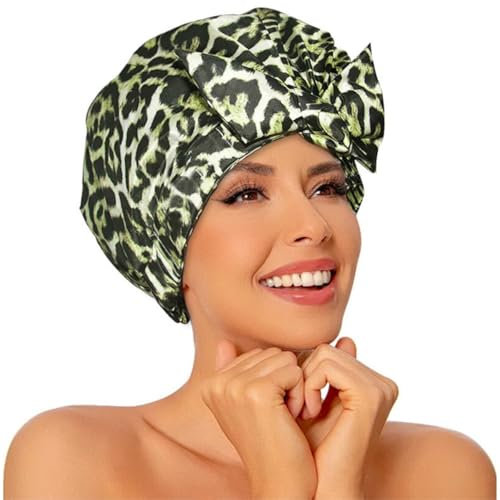 KEYRI 1 PCS Gorro Ducha Mujer Moda Gorro de Ducha Mujer para Pelo Largo Luxury Shower Cap for Keeping Hairs Dry Talla Única Impermeable Duradero Bonnets para Mujeres y Niñas (Leopardo)