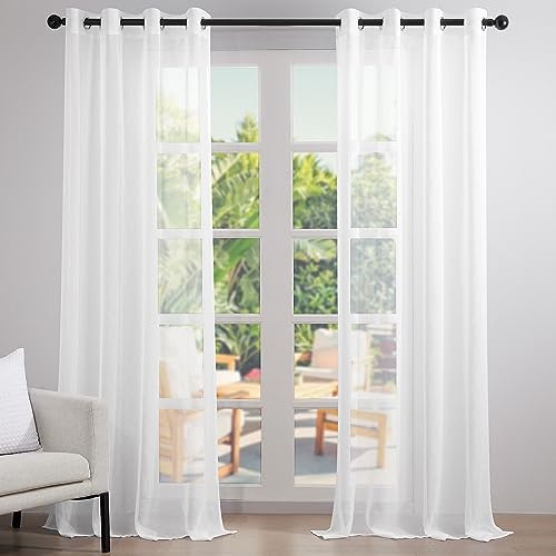 Topfinel Gardinen Vorhang Stores Gardine mit Ösen Vorhänge Weiß Halbtransparent Gardienen Schals Wohnzimmer Modern Weihnachtsdeko Fenster Ösenvorhang 2er Set 240x150cm (HxB)