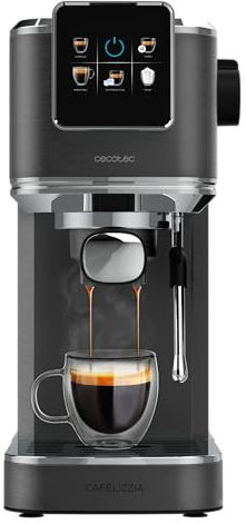 Cecotec Cafetera Express para Espresso y Cappuccino y Café Frío Cafelizzia ColdBrew Essential. 20 Bares, Sistema ColdBrew, Pantalla Táctil, Vaporizador, Calientatazas, Depósito Agua 1,5L Extraible