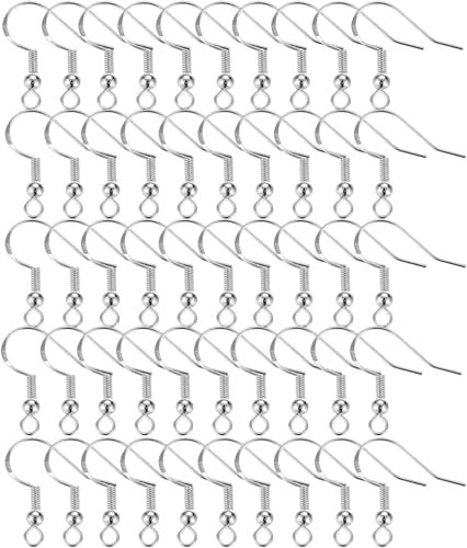50Pcs Silver Earring Hooks - Hypoallergenic Fish Hook Ear Wires with Spring Ball - Earring Making Kit