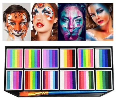 Kit de pintura facial rotuladores con punta de pincel para maquillaje de 12 | Pintura Corporal Para Adultos para Halloween, Cosplay, Festivales, Infantiles, Teatro, Deportes, Mujeres