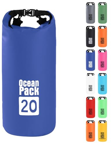 MOMAHUA Dry Bag 20L wasserdichte Tasche, Blau Dry Bag 2L/5L/10L/15L/20L/25L/30L mit Verstellbarem Gurt, Schützt Telefon/Karte, Roll Top Wasserdichter Beutel Rucksack für Schwimmen/Rafting/Bootfahren