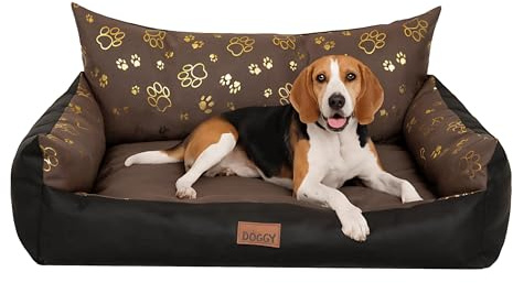PillowPrim Hundebett - Möbel für Tiere, Katzenbett - Hundekorb für kleine mittelgroße & große Hunde - Hundekissen – Hundesofa – Hundeliege – Schlafplätze - 80x61 cm - Braun mit Pfoten