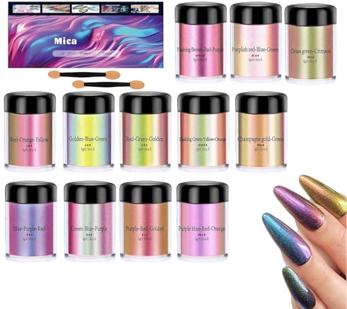 Glimmerpulver für Seife | Farbwechsel Perlmutt 12 Flaschen | Set Farbpigmente Pulver Harz Glitzern für Kerzen, Nagellack, Glanz, Lippen, Malerei, Handwerk