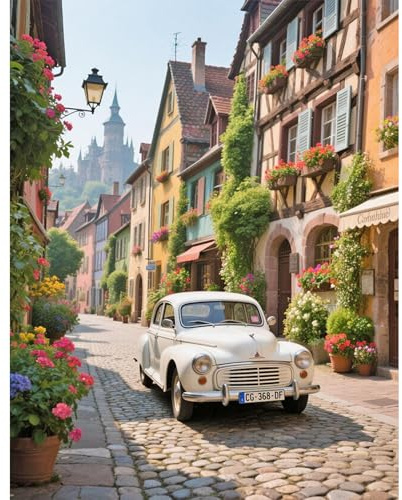 TDFERAN Diamond Painting Paysage Coin de Rue 40x50 Broderie Diamant Maisons Diamond Painting Fleurs Arbres Peinture Diamant Paysage Rue Painting Voiture Mosaique Loisir Creatif Adulte