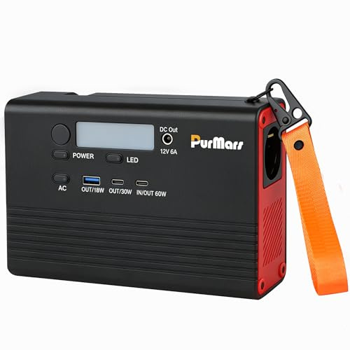 Purmars tragbare Powerstation,28800mAh/92Wh Powerbank,230V AC-Ausgang | unterstützt 60W PD-Schnellladung,1.2KG leichtes,flugzeugtauglich,geeignet für Camping/Reisen/Notstromversorgung.