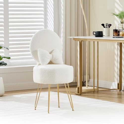 AffinityFurn White Dressing Table Chair with Stroage Space, Vanity Chair