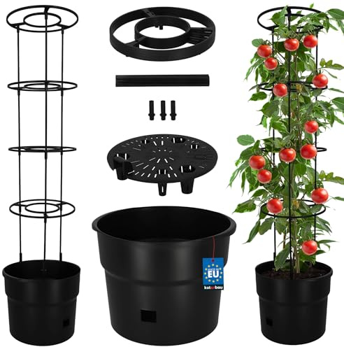 KOTARBAU® Tomatentopf mit Rankhilfe & Wasserspeicher ⌀ 35 cm, Tomatenturm | Pflanztopf + Rankhilfe für Tomaten & Gurken, 128 cm hoch, Rankturm, Anzuchttopf aus Kunststoff, Anthrazit