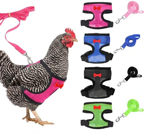 4Pcs Adjustable Chicken Harness with Leash, Comfortable Mesh Hen Vest