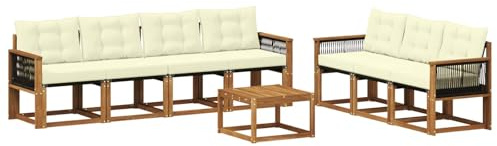 vidaXL Outdoor-Sofagarnitur mit Kissen 8 pcs Natur und Creme, Moderner Garten-Sofa, strapazierfähiges Outdoor-Sektionen-Set, bequemes Terrassenmöbel, ideal zum Entspannen