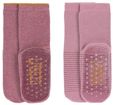 LÄSSIG Unisex Kinder Anti-Rutsch Socken 2er Set/ Rosewood Größe 27-30