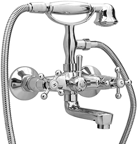 vidaXL 2-Griff Badewannenarmatur Handbrause Retro-Stil Wanne Mischbatterie Wasserhahn Badewannen Armatur Set Wannenarmatur Verchromt