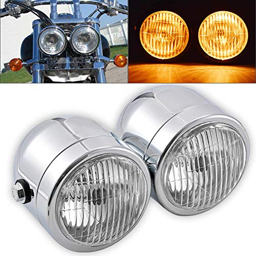 KATUR Doppel-Scheinwerfer für Motorrad, silberfarben, rund, wasserdicht, universell für Dual-Sport-Fahrräder, Geländefahrzeuge, Motorräder, Dirtbikes, Street Fighter (klare Linse, 2 Stück)
