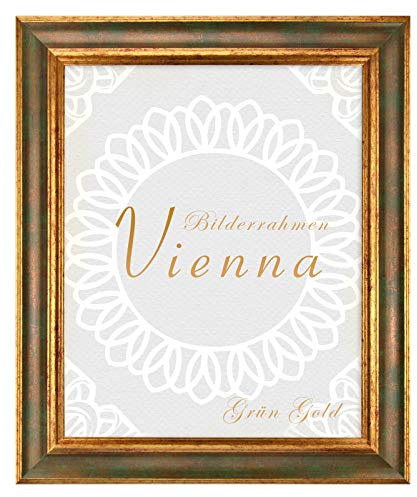 BIRAPA Bilderrahmen gold Vienna Rahmen 50x100 cm - Bilderrahmen vintage in Grün Gold, Bilderrahmen Holz mit Zierleiste innen und außen, Fotorahmen, Holzrahmen