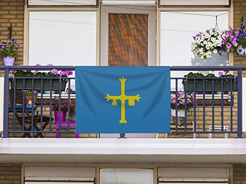 Oedim Bandera de Asturias Sin Palo | 150x85cm | Reforzada y con Pespuntes | Bandera con 4 Lazos y Resistente al Agua