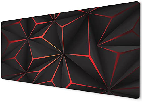 WhatsOnYourWall Large Mouse Pad - XXL Gaming Mouse Mat - 60 x 30cm Geometric Black & Red