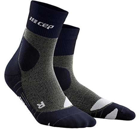 CEP - HIKING MERINO MID CUT SOCKS REDESIGN für Herren | Knöchellange Wandersocken mit Kompression | Trekkingsocken für optimale Trittsicherheit in Peacoat/Grey | Größe IV | L