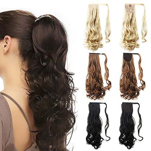 Mulaibdin Ponytail Extension Blond, Haarverlängerungen Zopf Extension mit Klammer, Perrücke Frauen Lang 50cm, Pferdeschwanz Haarteil Wellen, Braids Extensions, Haarteil Zopf mit Kordelzug