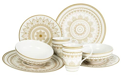 CreaTable, 23597, Série MANDALA GOLD - blanc, ensemble de vaisselle, service à combiner 8 pièces