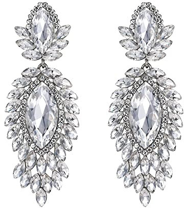 EVER FAITH Ohrringe Österreichisches Kristall Braut Modeschmuck Marquise Tropfen Art Deco Kronleuchter lange Ohrstecker schillernd klar AB Gold-Ton