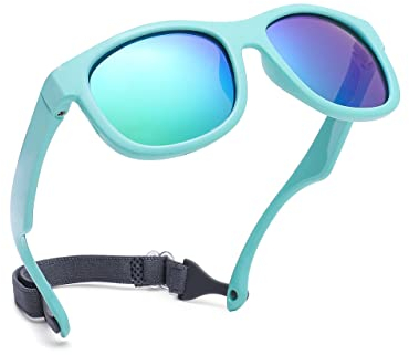 Pro Acme Unbreakable Polarized Baby Sunglasses Flexible Toddler Sunnies with Strap Soft Silicone Frame for 0-24 Months (Green Frame | Green Mirrored Lens)