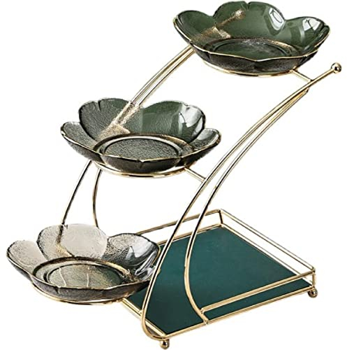 JUNYFFF 2/3 Pisos Cesta De Frutero De Mostrador, Cesta De Frutas, Frutero De Cocina, Frutero De Capas Y Vegetales, Cuenco De Frutas, Contiene 1 Soporte De Metal Y 3 Fruteros De Cristal,A