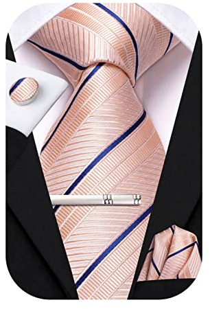 Hi-Tie Lot de 4 cravates classiques en soie pour homme - Pour cravate, poche et boutons de manchette, pince à épingle, bande unie cachemire, rose/bleu, M