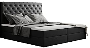 GREKPOL - Boxspringbett mit TFK-Matratze H3 und Topper, Polsterbett mit Bettkasten -Chester 1 (Schwarz (Madryt 9100), 160x200 cm)
