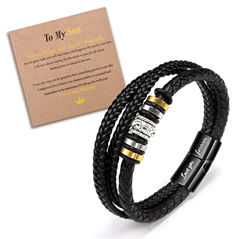 YELUWA Lederarmband für Sohn - Geschenk von Mama - Mutmacher Armband für Teenager - 18. Geburtstag Junge Geschenk