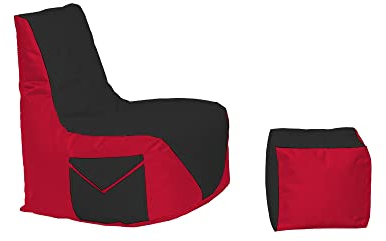 Momiralland Komfort Sitzsack XL - XXL mit Hocker Sitzkissen BodenKissen Sessel In- & Outdoor geeignet Gaming Sitzsack für Erwachsene und Kinder (Rot – Schwarz, XXL - Durchmesser 80 cm)