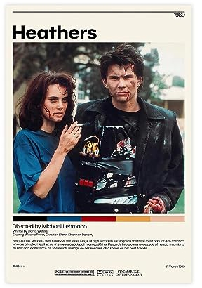 SHITOU Heathers Poster, klassische Retro-Filmposter, coole Wanddekoration, Kunstdruck, Leinwand, Poster für Zimmer, ästhetische Dekoration, Geschenke, ungerahmt: 30 x 45 cm