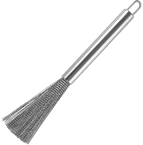 WUDQIJI Spülbürsten Bürste Küchenbürste 24cm ReinigungsbüRste Spülbürste Topfreiniger Edelstahl-Topf-Schrubber Pfannenbürste Mit Langem Stiel für KüChen TöPfen Pfannen Tellern Kochgeschirr 1 STK