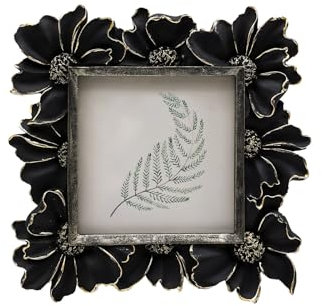 YULINK 10,2 x 10,2 cm kleiner Vintage-Bilderrahmen, winziger antiker schwarzer verzierter quadratischer Fotorahmen, für Tischplatte und Wanddekoration, dekoratives Blumendesign, Retro-Heimdekoration,