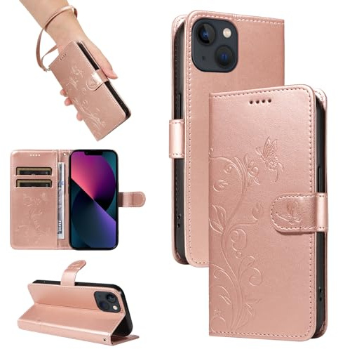SRISHP Coque pour iPhone 13 Mini, Housse Etui Portefeuille Cuir PU Multifonction, Magnétique Étui de Protection Compatible avec iPhone 13 Mini, Or Rose