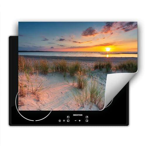 DarHaus Herdabdeckplatte 1 teilig 80x52 cm Küche Herdabdeckung Ceranfeld Herdabdeckplatten Anti Rutsch Matte Aufrollbar, Meer - Sonne