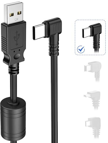 Gonofeto Dash Cam Power Cord,(10Ft USB Type-C) Thicker Shielded USB C Dashcam Charger Cable, Mirror Camera Charging Cable,90 Degree Dash Cam Replacement Power Cord. Car Dashcams Power Adapter Wire