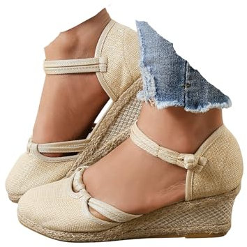 Espadrillas Donna, Sandali o Espadrilles di Iuta con Zeppa per Donna, Plateau 5 Corde Sparto con Fibbia e Punta Chiusa, Plateau Sparto con Fibbia e Punta Chiusa, Prodotte artigianalmente in Spagna
